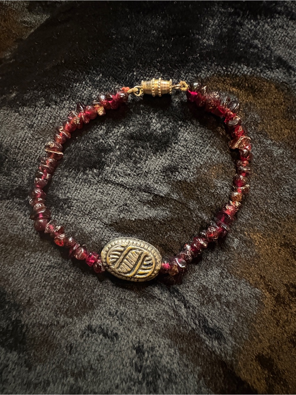 Handcrafted Indian Natural Garnet Raw Chip Cut Bracelet With Antique Silver Bead
